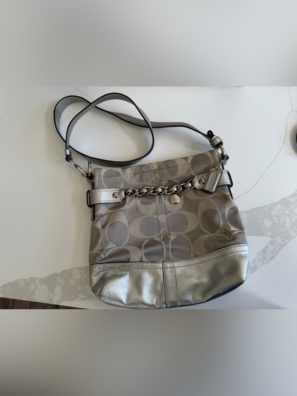 Coach Signature Sateen Chain Duffle / Convertible Crossbody Bag